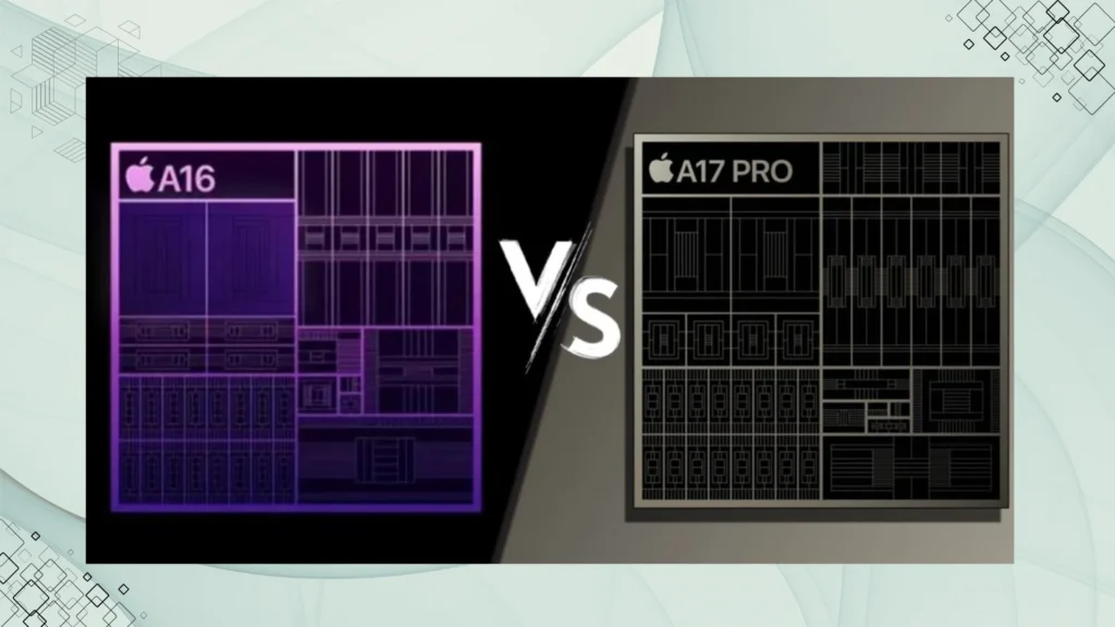 A17 Pro vs. A16 chip gaming performance comparison on iPhone 15 models.
